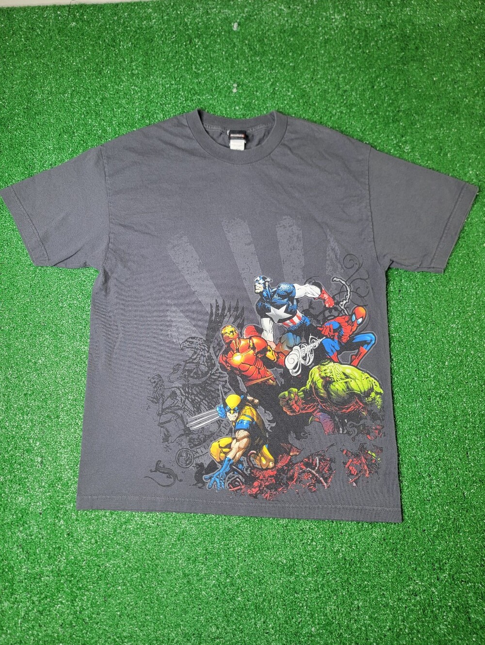 Marvel Comics Men's Graphic T-Shirt Large Gray Hulk Spiderman Wolverine Cotton